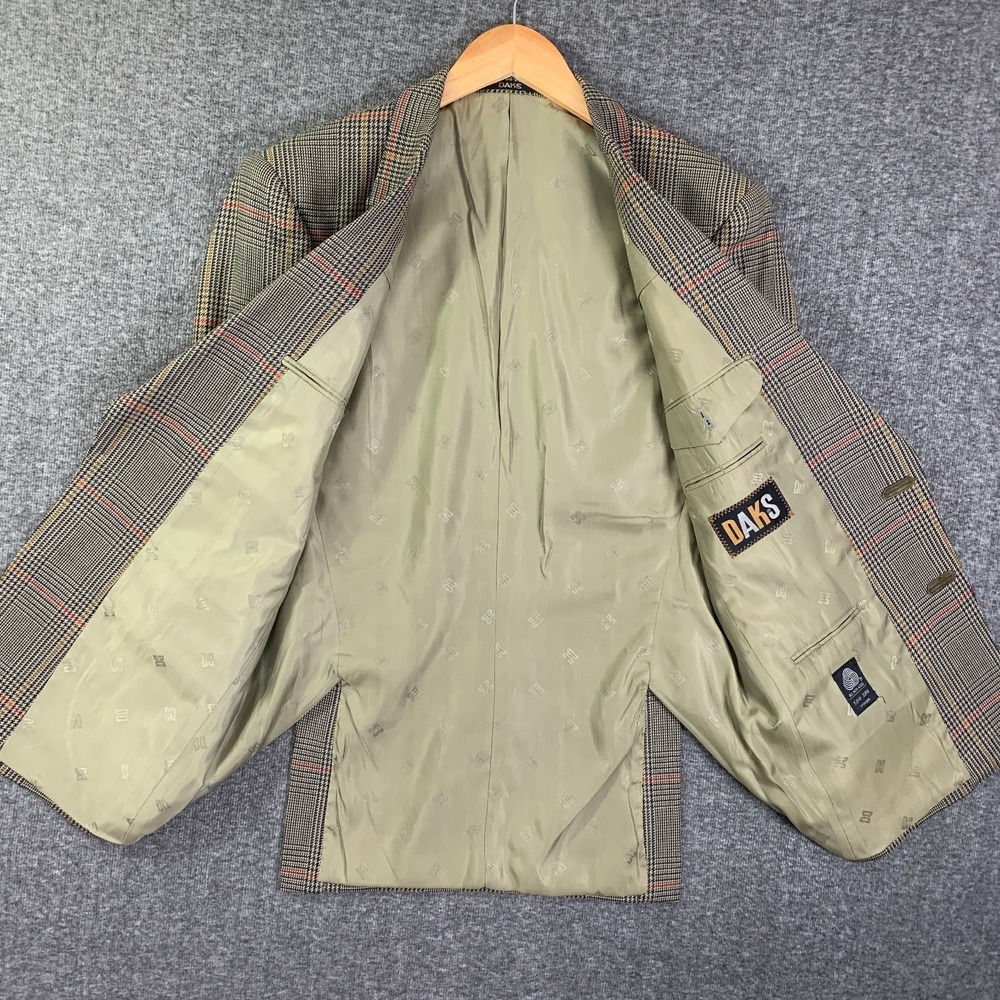 Daks London Blazer Jacket Men 40R Houndstooth Windowpane Gold Button Sport Coat - Picture 5 of 16